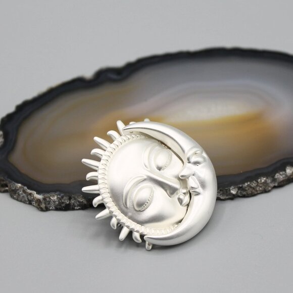 Sun moon jewelry pin brooch sky celestial nature silver white gold tone elegant - Picture 3 of 12
